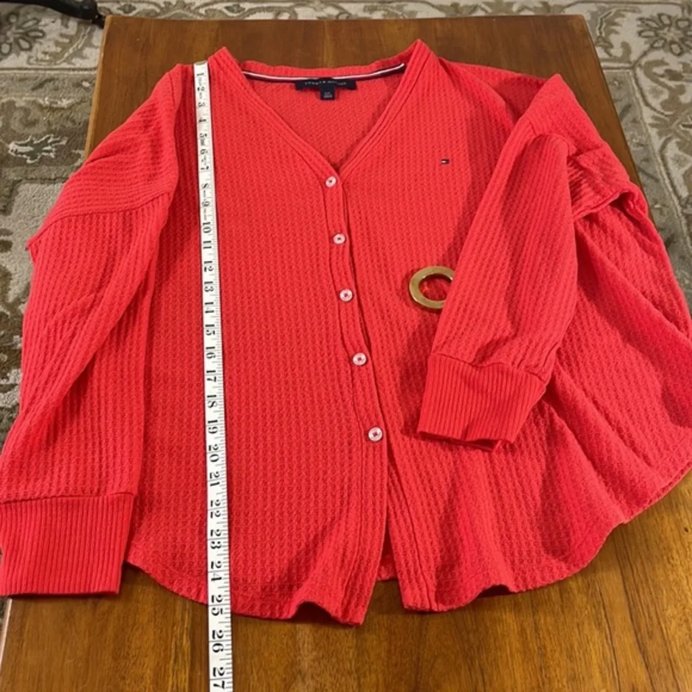 Tommy Hilfiger coral red, waffle knit drop shoulder cardigan - Picture 7 of 7